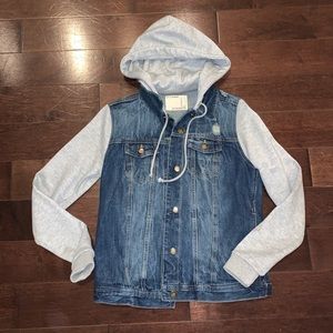 Distressed Denim Knit Jacket Hoodie Small